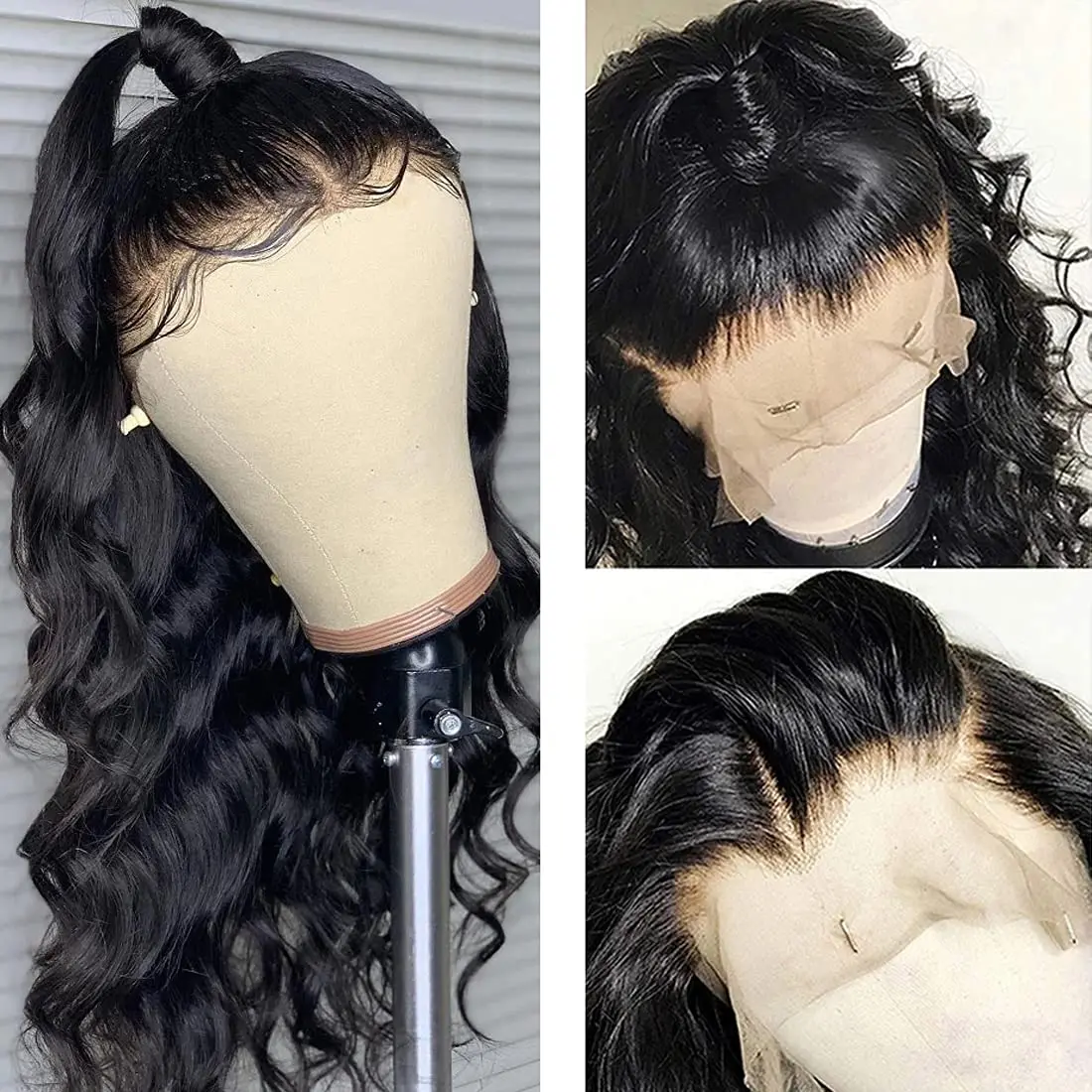 13 × 4 парики из человеческих волос на сетке спереди предварительно выщипанная