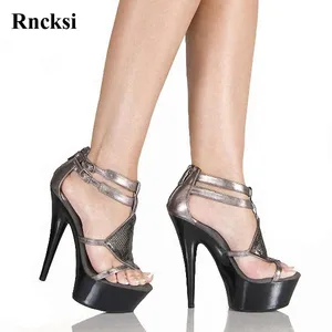 Rncksi New Women Sexy Straps Shoes 15cm High Heel Platforms Pole Dance Star Model Sandals Party Wedding Dress Sandals