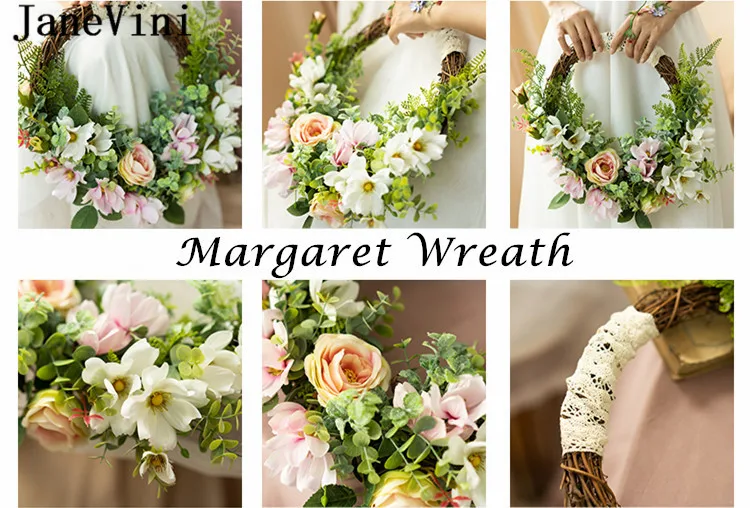 JaneVini Круглый Свадебный венок свадебные букеты розовые Искусственные цветы в