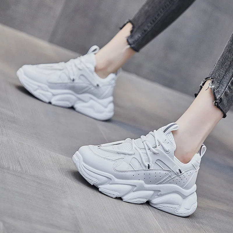 

Women Sneakers Fashion Mesh Women Casual Shoes 2021 Flats Platform Women shoes Spring Autumn Increase Breathable White Shoes
