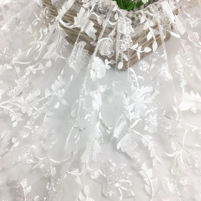 

Quality gauze sewing New floral Sequin embroidery fabric wedding dress DIY handwork fabrics