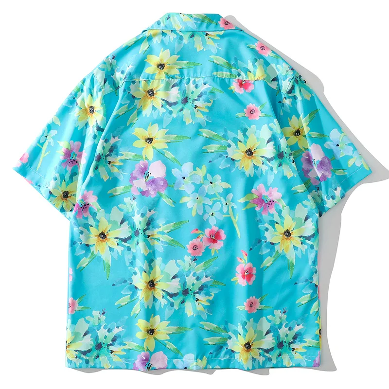 

Bonita Vida Beach Casual Hawaiian Short Sleeve Shirts Streetwear Harajuku Flowers Painting Print Blouse Hip Hop Men Shirts Tops