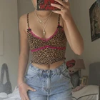 Женские топы с леопардовым принтом Dossni Y2k, летний укороченный жилет без рукавов с открытой спиной, обтягивающие розовые кружевные топы