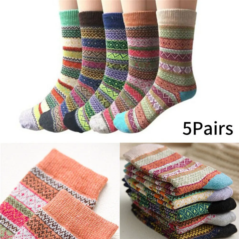 

5 Pairs Autumn Winter Women Socks Middle Tube Fashion Warm Socks Cycling Skiing Sport Thicken Cashmere Woollen Thermal Socks
