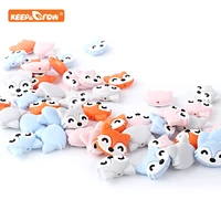 keepgrow 10pcs fox silicone beads baby teether necklace diy making animal food grade bpa free rodent accessories