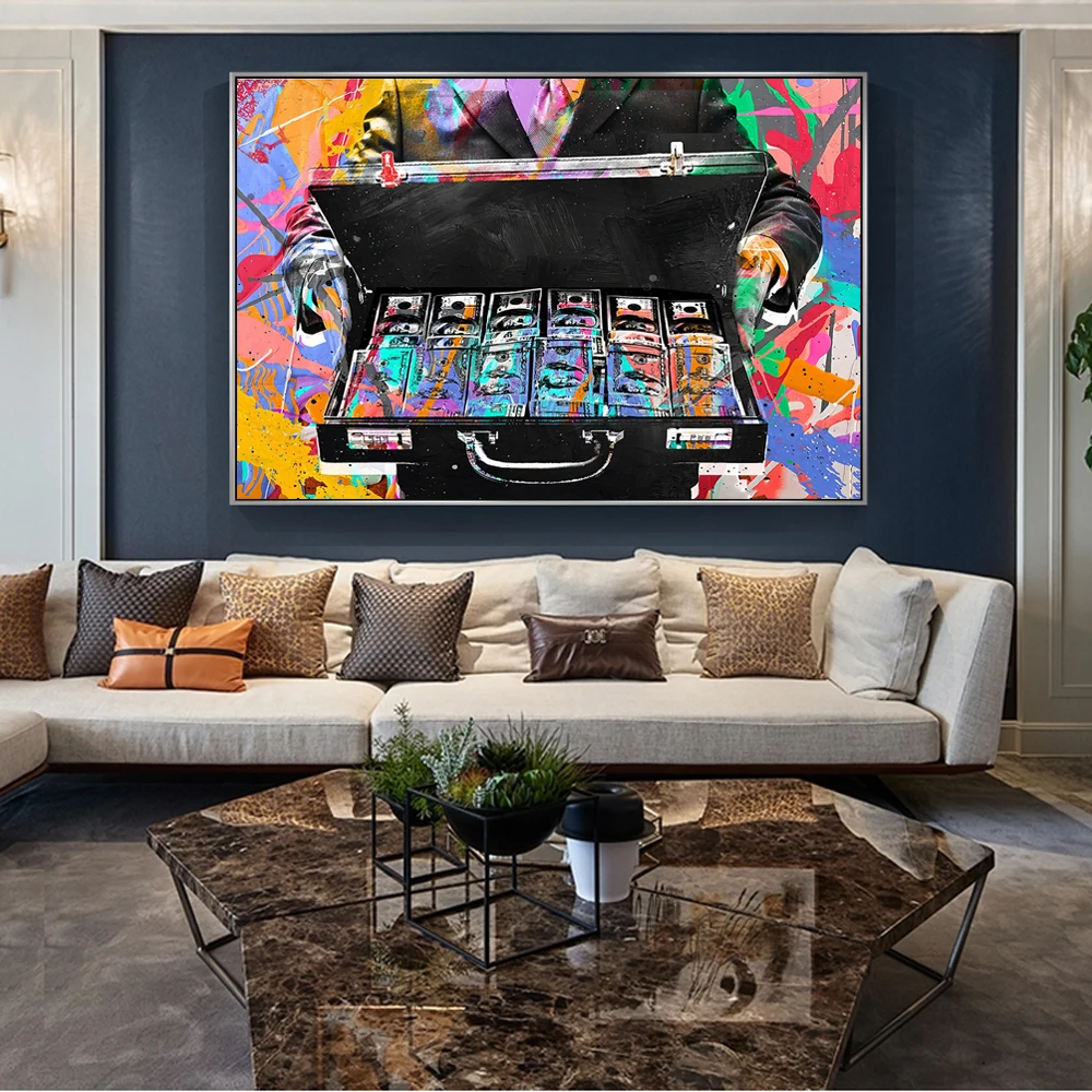 

Abstract Money Inspirational Graffiti Art Canvas Painting Cuadros Posters Print Wall Art for Living Room Home Decor (No Frame)