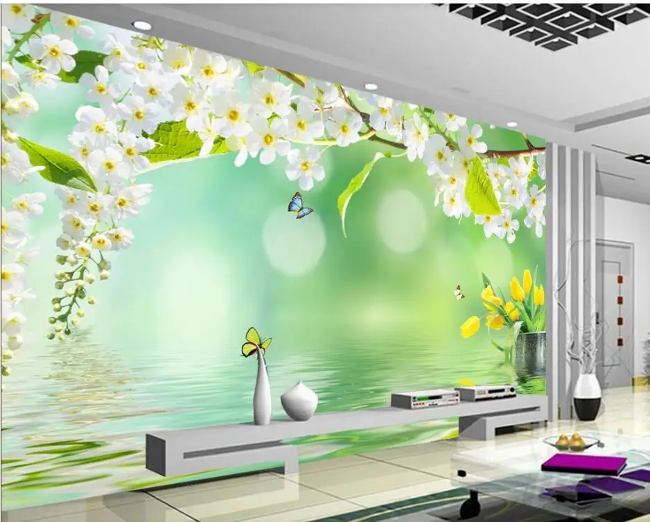 wallpaper for walls 3 d living room Fresh green wallpapers landscape white rose flower tv background wall | Обустройство дома