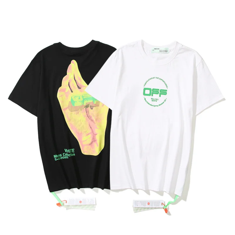 

20ss ow Oil Painting summer streetwear Arrow Trend Hip Hop Cotton Short Sleeve T-Shirt Men's Summer Wholesale off white t shirt