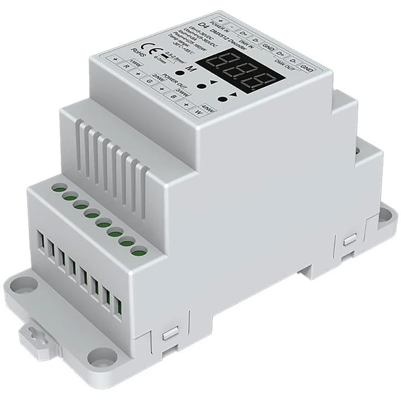 4CH постоянного Напряжение DMX512 декодер RGB/RGBW СИД Din рейка крепление 4 канала