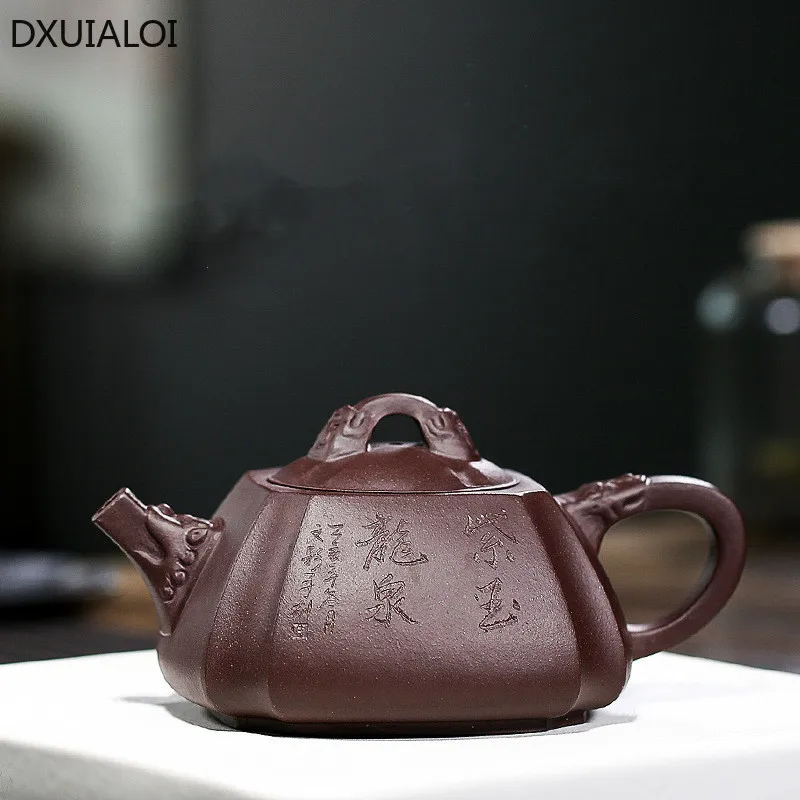 DXUIALOI Purple Clay Pot Pure handmade Quartet angled stone scoop teapot Kung Fu tea set Home hotel teahouse Soak teapot