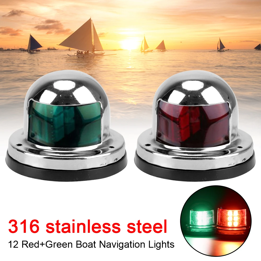 

12V LED Navigation Lights Stainless Steel Sailing Lamp Red Green Warning Signal Light for Marine Yacht Waterproof 2pcs
