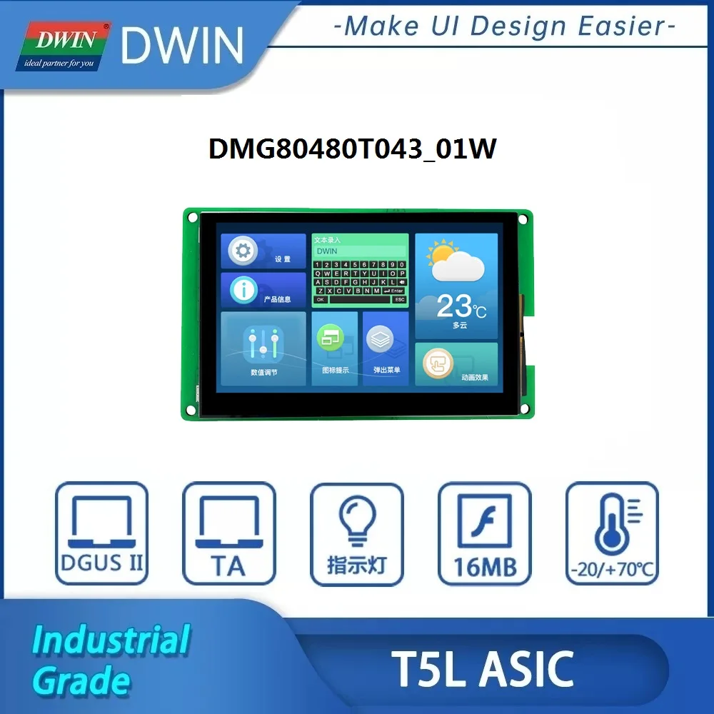 DWIN 4.3 Inch Arduino Module 480*800 TFT LCD HMI Display RS232 RS485 Intelligent LCM DMG80480T043_01W