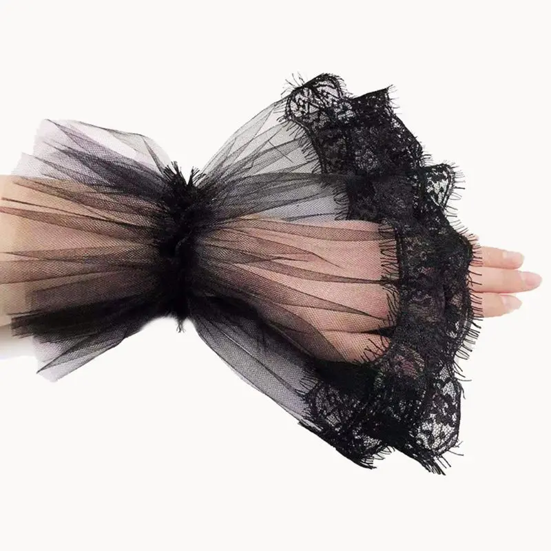 Черные Свадебные перчатки с кружевной аппликацией длиной до запястья элегантные