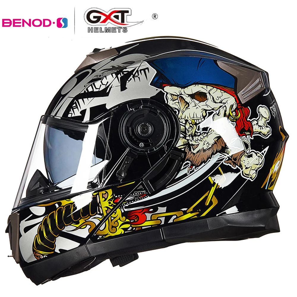 

GXT Helmet Motorcycle Modular Dual Lens Racing Motocross Moto Helmet Full Face Helmets Flip Up Casco Moto Capacete Casque Black