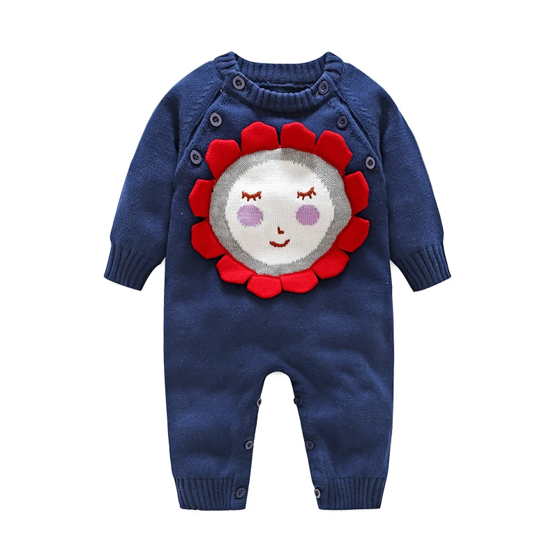 

Toddler Christmas Baby Cartoon sun flower Rompers Newborn Knitted Unisex Cotton Boys Girls Autumn Outwear Costume