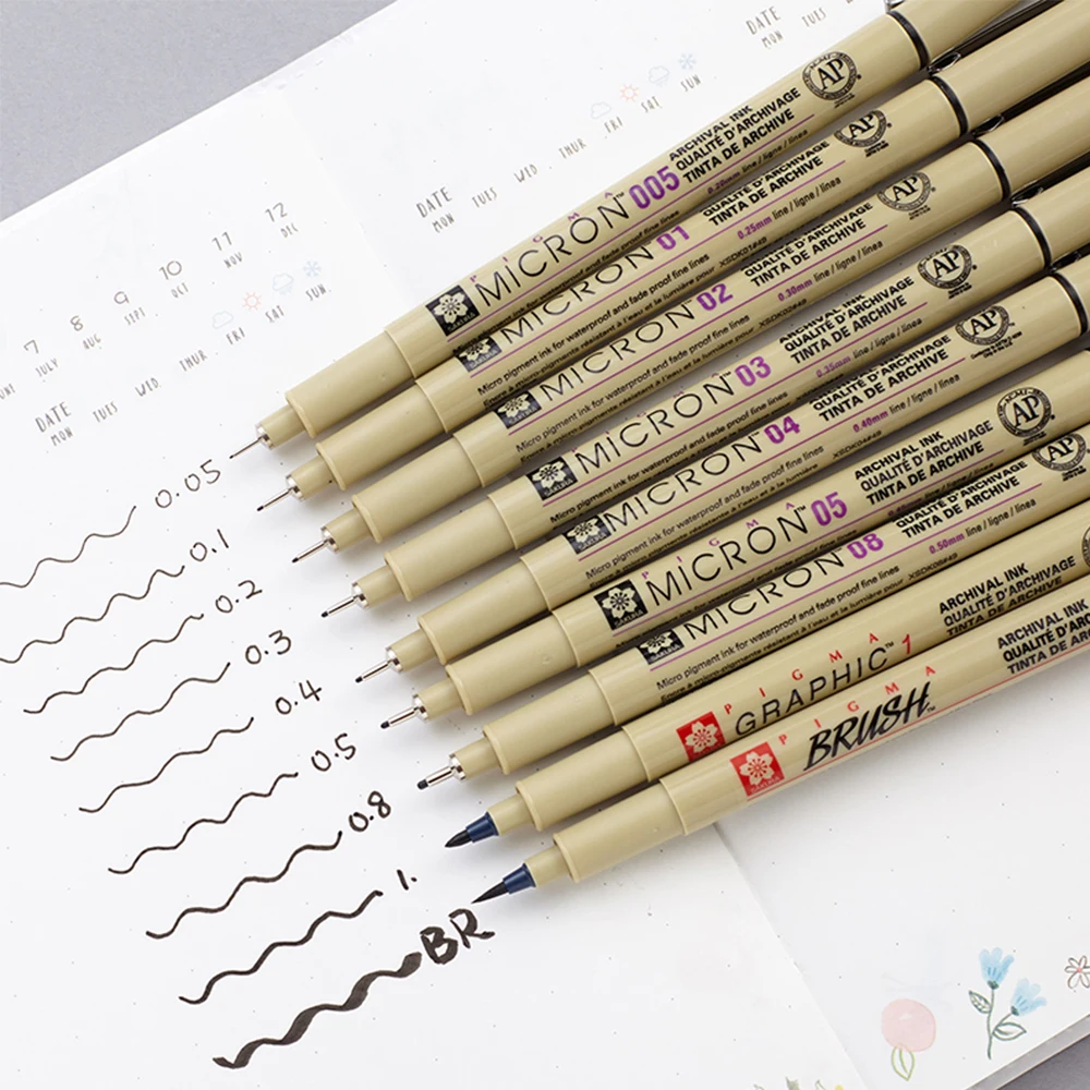 Маркеры для рисования Sakura ручка Pigma Micron мягкие кисть набросок набор 005 01 02 03 04 05 08 1 0