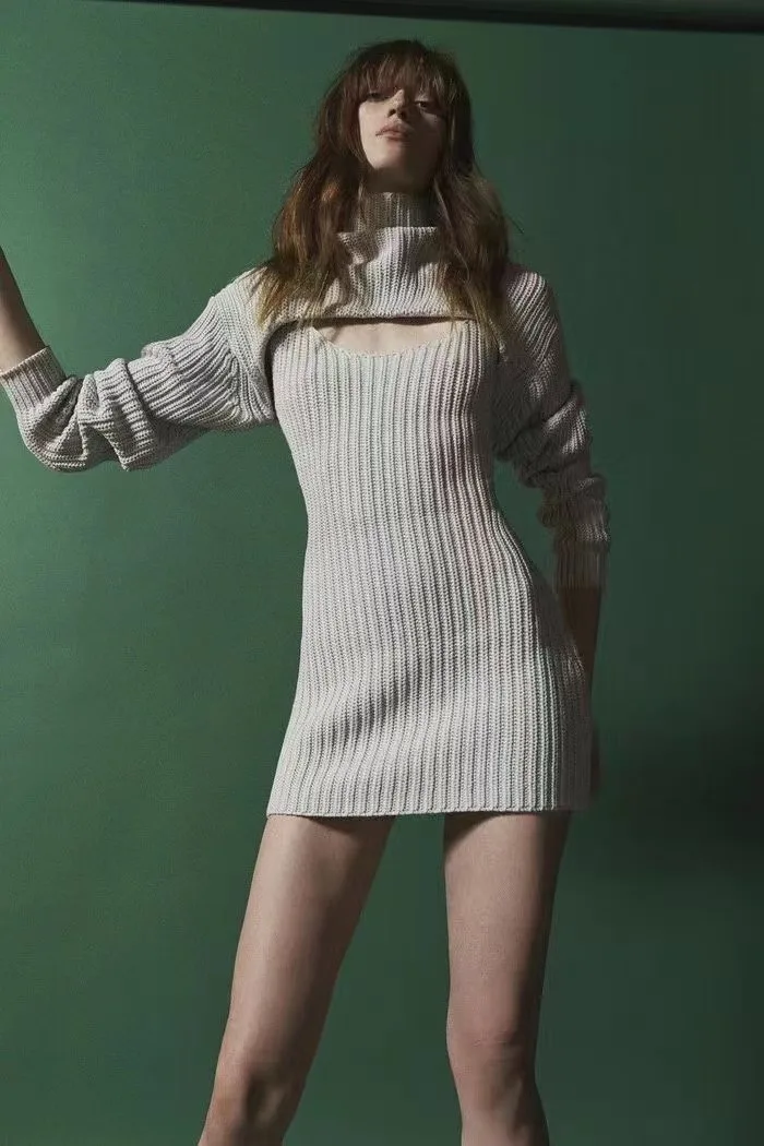 

Женское сексуальное трикотажное облегающее платье из двух частей с вырезами