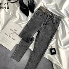 Облегающие эластичные брюки-карандаш с леопардовой аппликацией, Женская винтажная уличная одежда, джинсовые брюки до щиколотки, женские джинсы для женщин