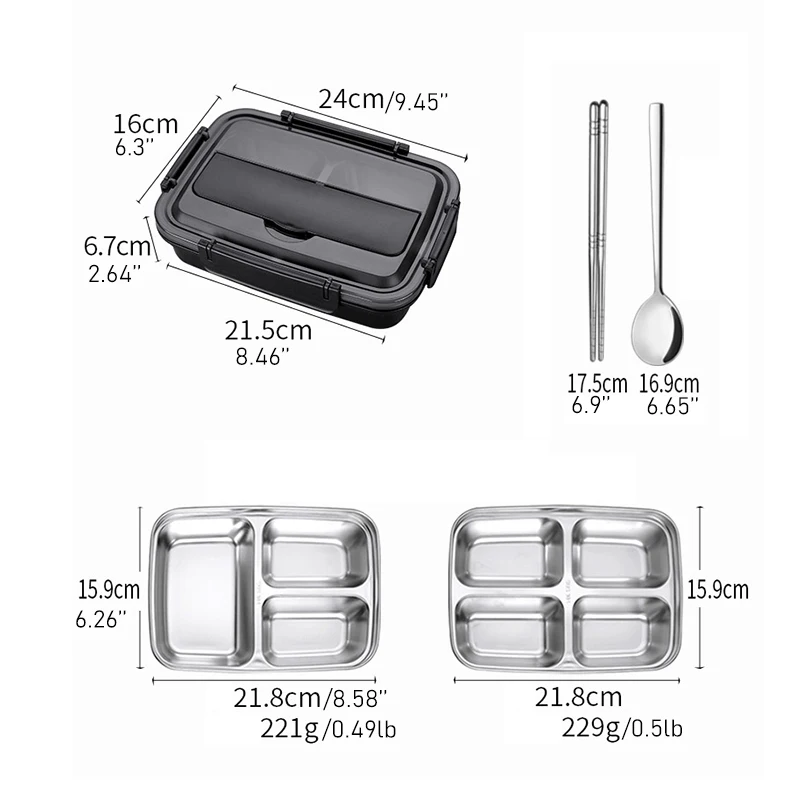 

1000ml 2 Layers Lunch Box Stainless Steel Multiple Grids Leakproof Bento Box With Cutlery Portable Lunchbox For Children Adults