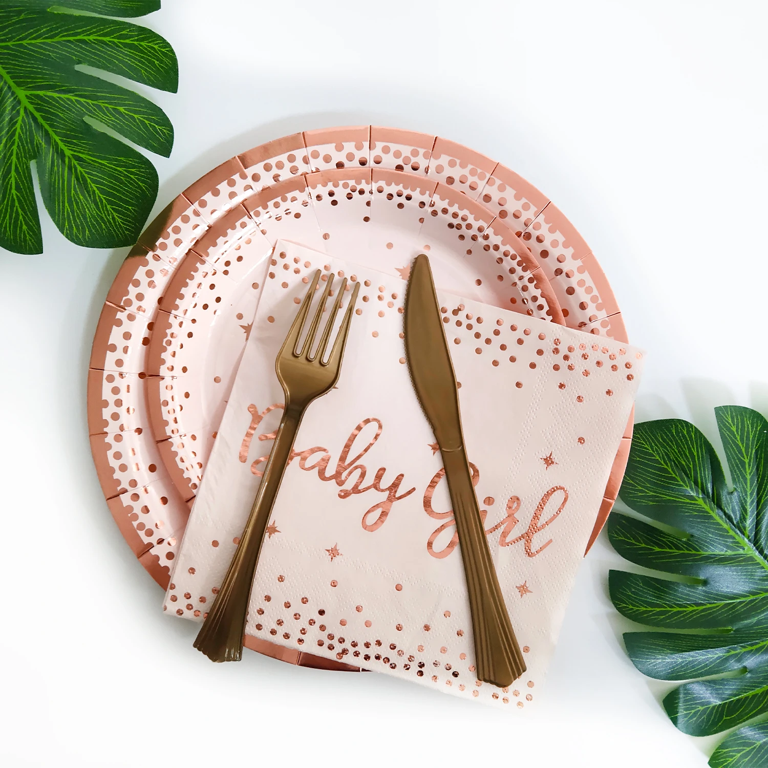 Baby Shower Oh для маленьких девочек розовое золото в горошек украшения посуда Пол