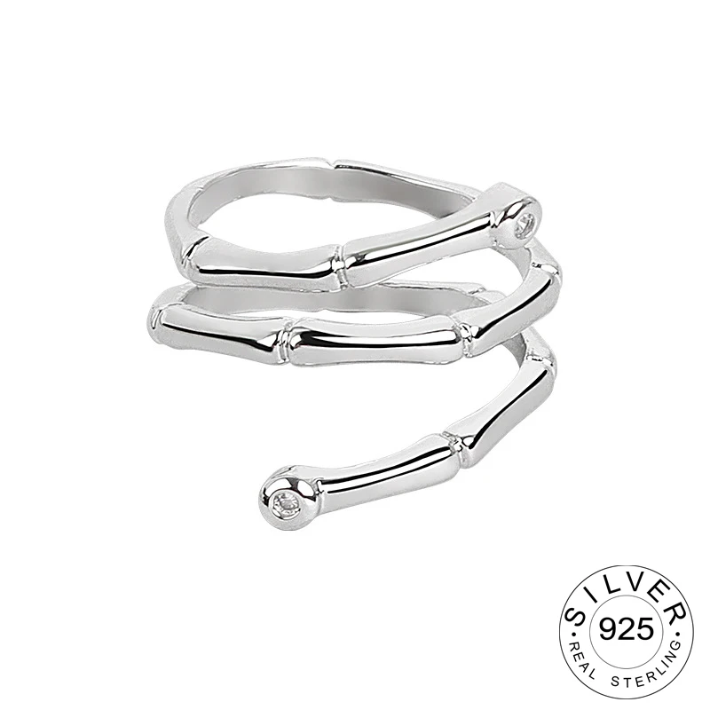 

925 Sterling Silver Rings for Women Bamboo Cross Vintage Wedding Trendy Jewelry Large Adjustable Antique Rings Anillos