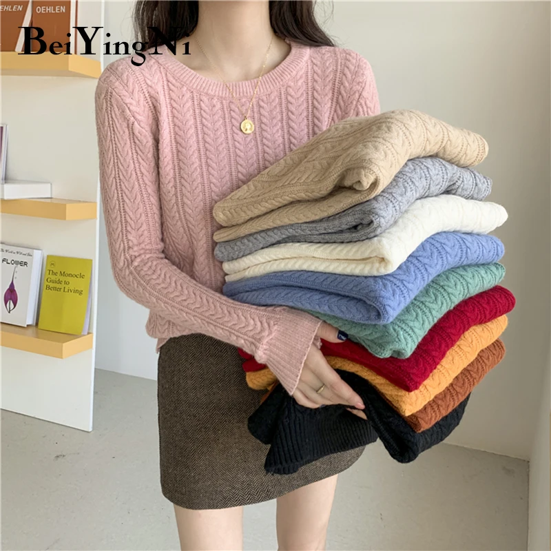 

Женский винтажный свитер Beiyingni, повседневный Вязаный топ с круглым вырезом в стиле Харадзюку на осень и зиму