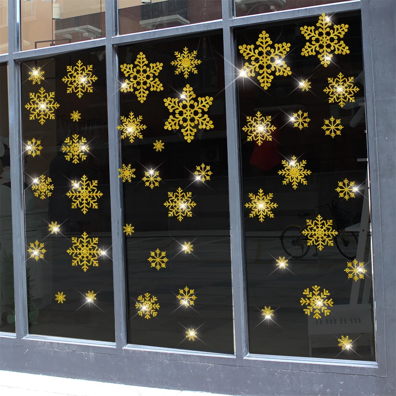 Золотой стикер снежинки окна со сноубордом Стекло наклейка сверкающая Золотая