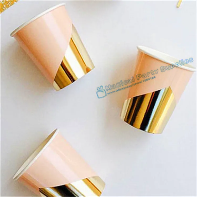 

24pcs Blush Pink Foil Gold Paper Party Cups Blush Bridal Shower Gold Party Cups for Wedding Birthday New Year Party Decor