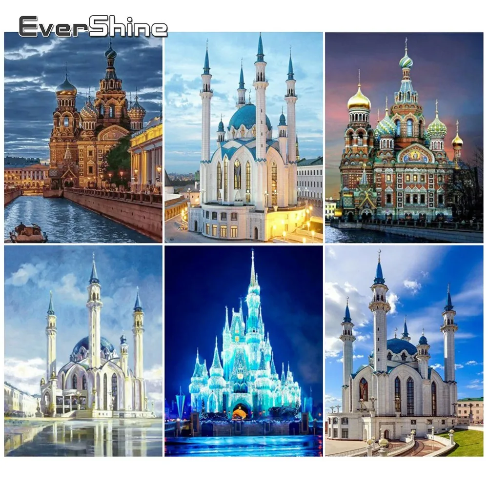 Evershine Diamond Вышивка Декорации Крестом Алмазов Картина Мечети Стразы Мозаика