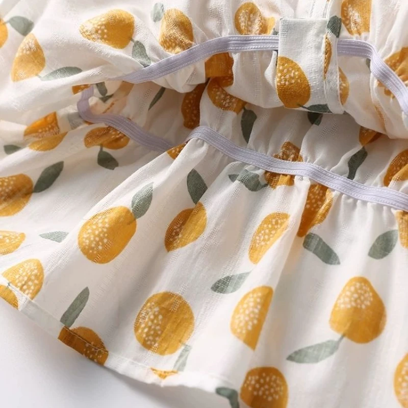 

Blouses Women Short Puff Sleeve Cute Orange Print Summer French Vintage Fashion Slim All-match Ruffles Tops Ulzzang Casual Chic