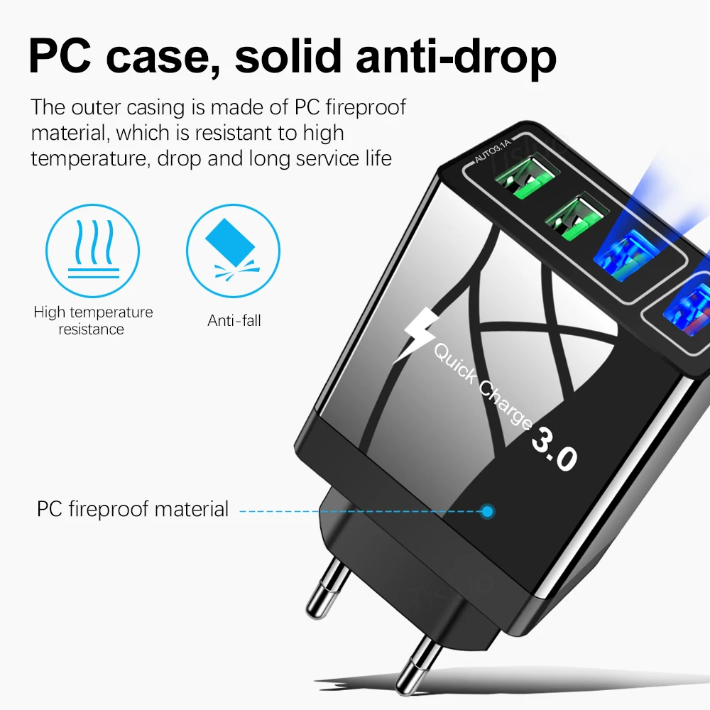 Зарядное устройство USB Quick Charge 3,0 для iPhone 11 7 samsung A50 s8 Xiaomi Huaiwei P20 QC 3,0 быстрое зарядное устройство 4 порта настенный Разъем EU US разъем-адаптер