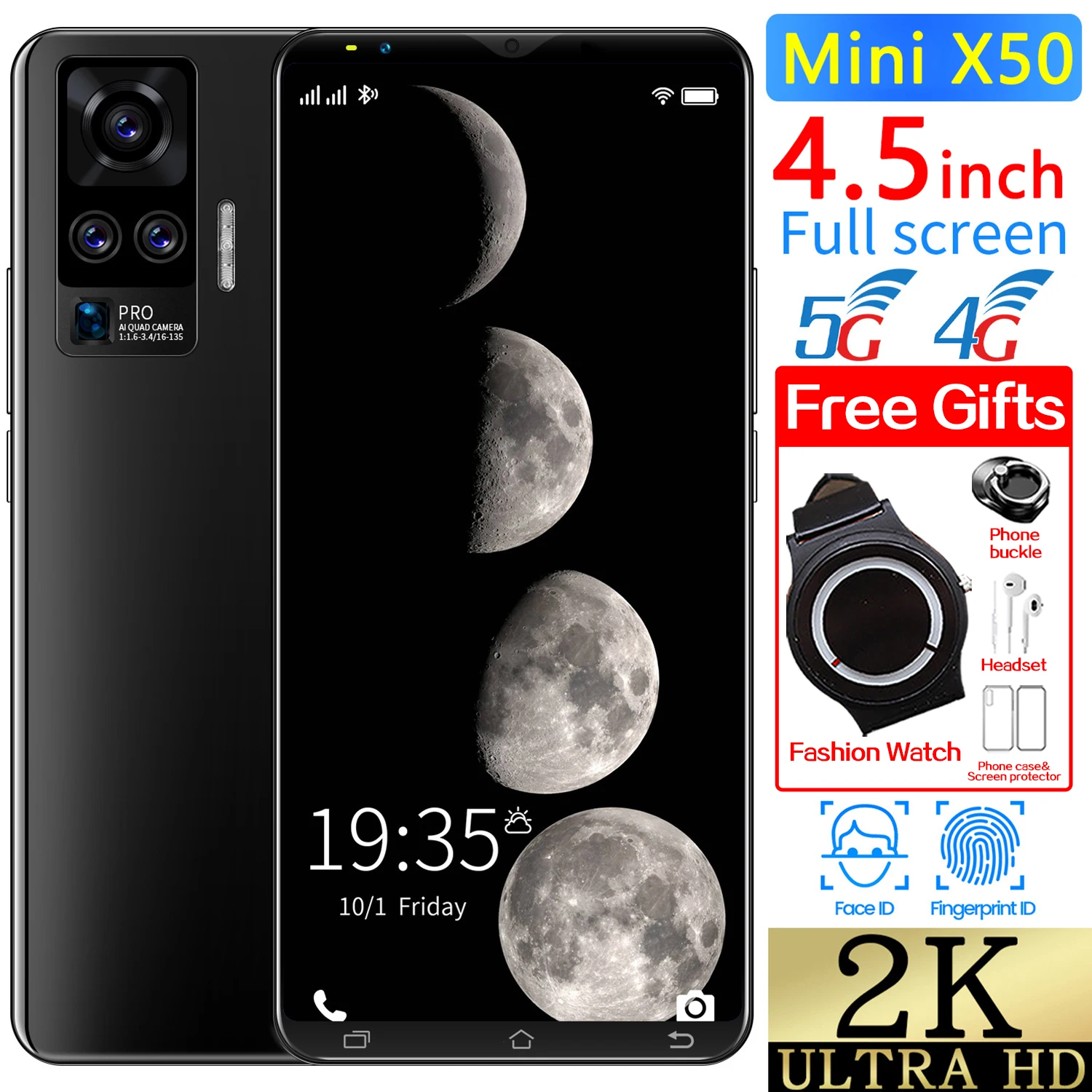 

Cheap Phones Mini X50 4.5 inch 4800mAh 6GB + 128GB 8MP + 13MP Face Fingerprint Recognition To Unlock Android 10.0 HD Smartphone