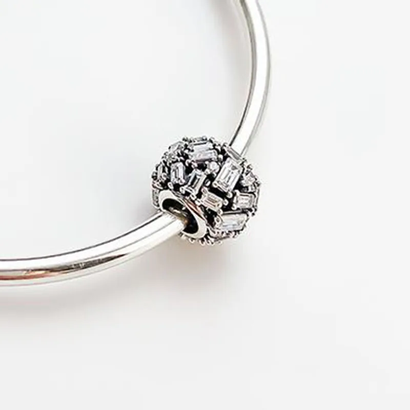 

100% 925 Sterling Silver Bead Elegant Ice Crystal Round Beads Fit Pandora Women Bracelet & Necklace Diy Jewelry