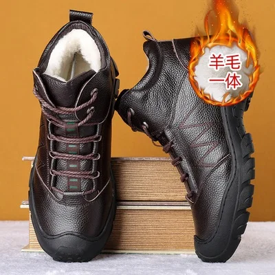 

Brand Winter Men Snow Boots Warm Plush Men's Boots Waterproof Leather Ankle Boots Outdoor Non-slip Men's Hiking Boots Sneakers