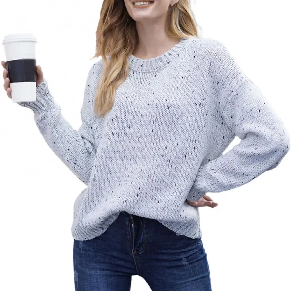 

Женский пуловер с длинным рукавом и круглым вырезом, свободного покроя