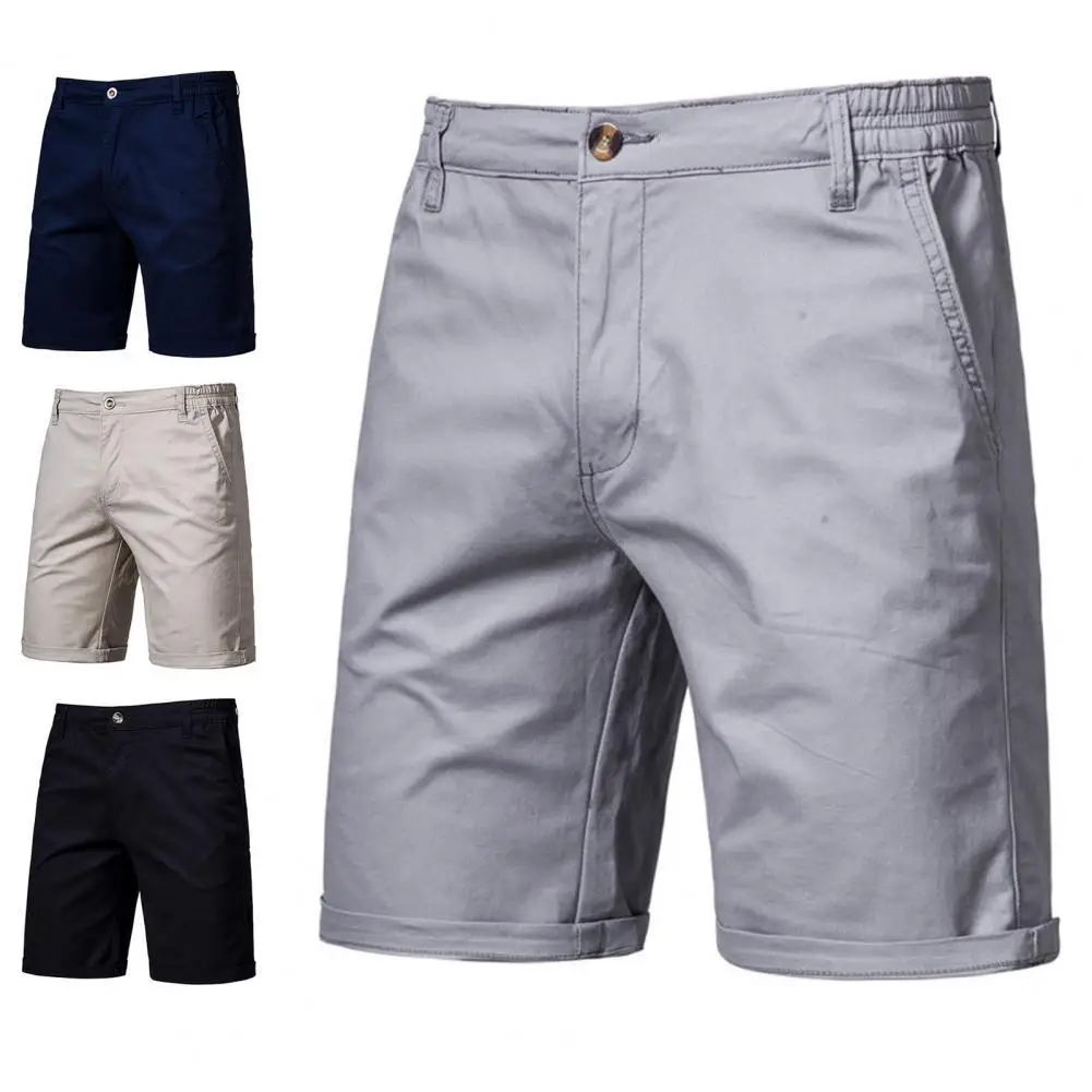 

High Quality Summer Men Elastic Waist Shorts Solid Color Mid Waist Straight Casual Business Social Shorts Pants Beach Shorts Hot