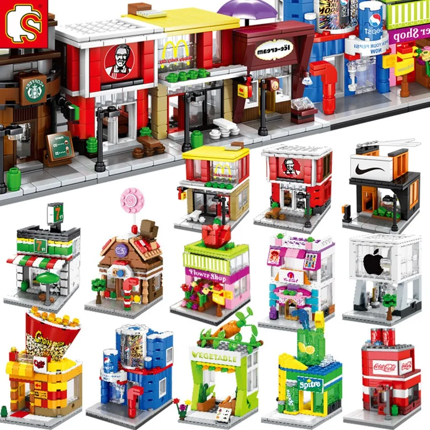 Sembo Blocks City Street View Shoes Fast Food Phone KTV Pizza Coffee Building MOC Bricks Kids DIY Toys Sets | Игрушки и хобби