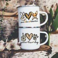 peace love dog enamel tea mugs creative retro handmade coffee milk cups travel camping drinking wine beer mug cup hiking gifts