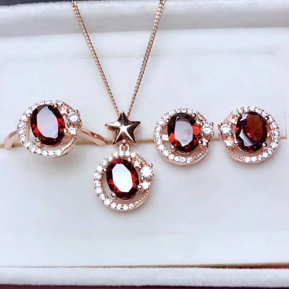 

925 STERLING SILVER REAL NATURAL GARNET JEWELRY SETS RINGS PENDANTS EARRINGS SEND NECKLACE FINE NEW WOMEN WHOLESALE MTZ060818AGS