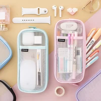 transparent mesh pencil case large capacity pen bags cute storage pencil bag for student school supplies stationery