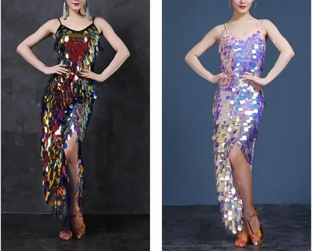

Latin Dance Dress Costumes Latin Dancing Shinning Women Latindance Night Club Set Competition Latino Long Dresses Big Sequins