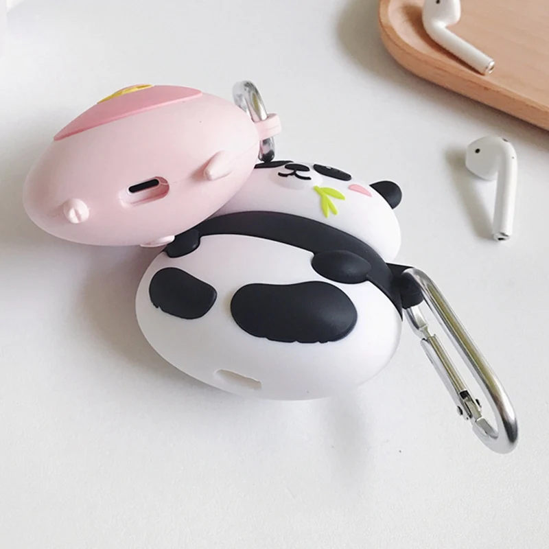 Чехол для наушников для Airpods 2 чехол силиконовый чехол с рисунком милой панды чехол с рисунком свиньи для Airpods чехол для наушников с кольцом