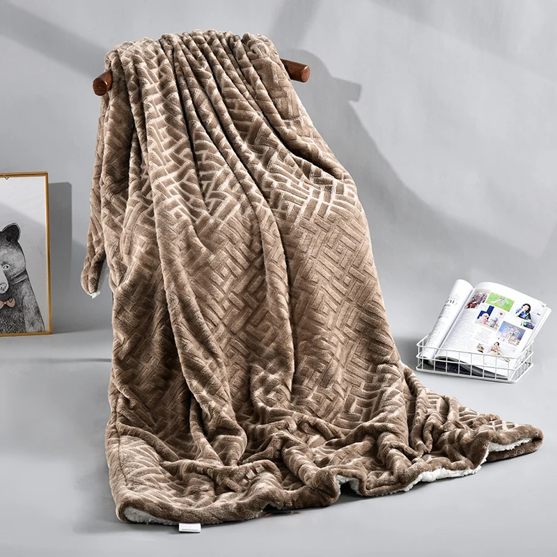 

Кашемировое одеяло однотонное Двухслойное утолщенное Фланелевое вязаное одеяло из полиэфирного волокна простое зимнее украшение