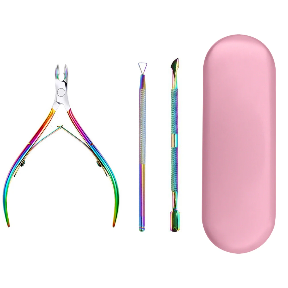 3 шт./кор. Радуга Нержавеющая сталь толкатель для удаления кутикулы ножницы