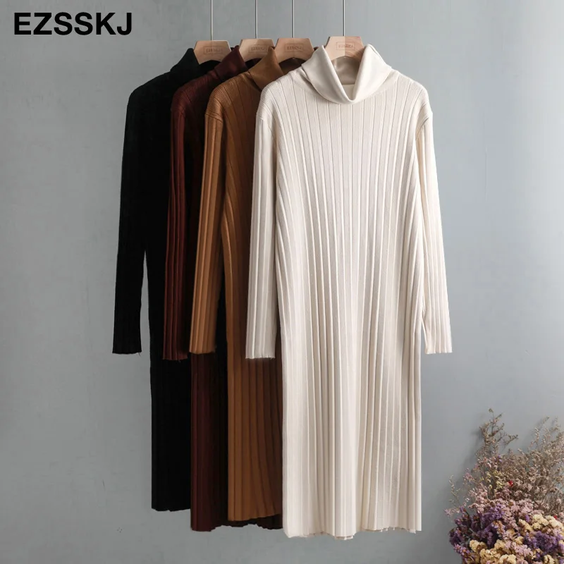 Женское свободное платье свитер повседневное плотное прямое оверсайз с высоким