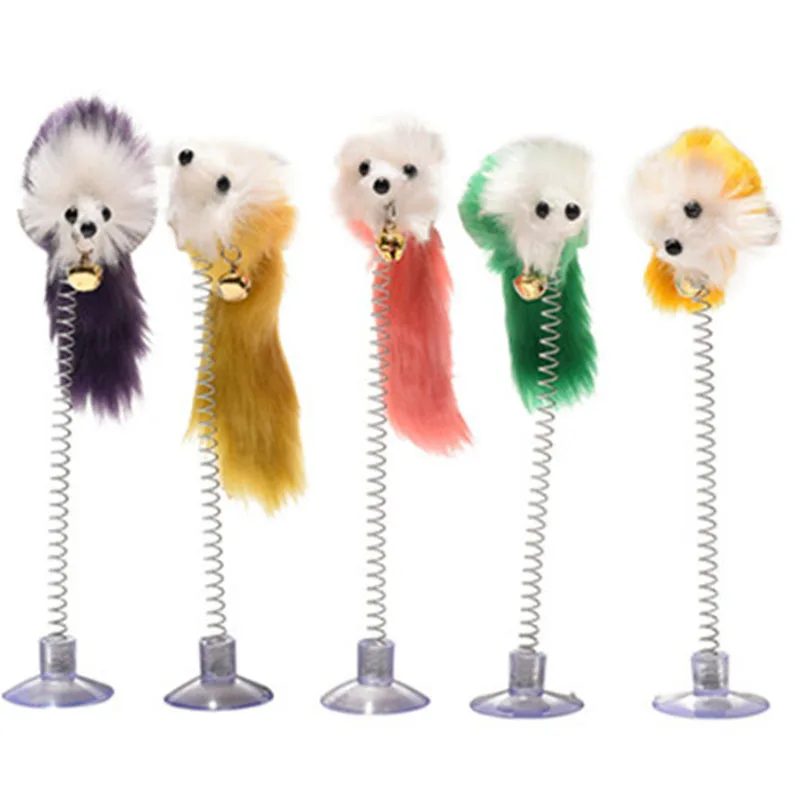 

1PC Plastic Funny Teaser Toys Sucker Spring Mouse Cat Toy With Bell Stick FunPlaying Pet Cat Toy Products Color Random 20x10cm