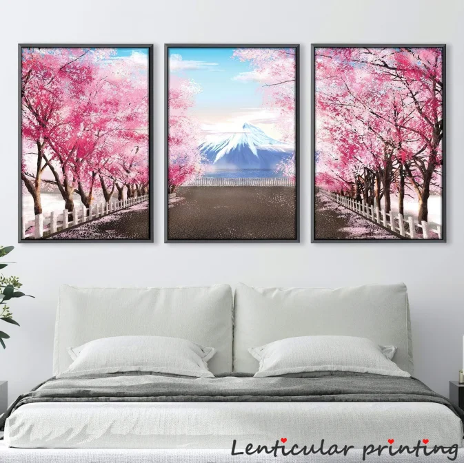 

Скандинавский постер «дерево Fuji», розовый цветок, Вишневое дерево, Снежная гора, холст, современный настенный Декор, граффити