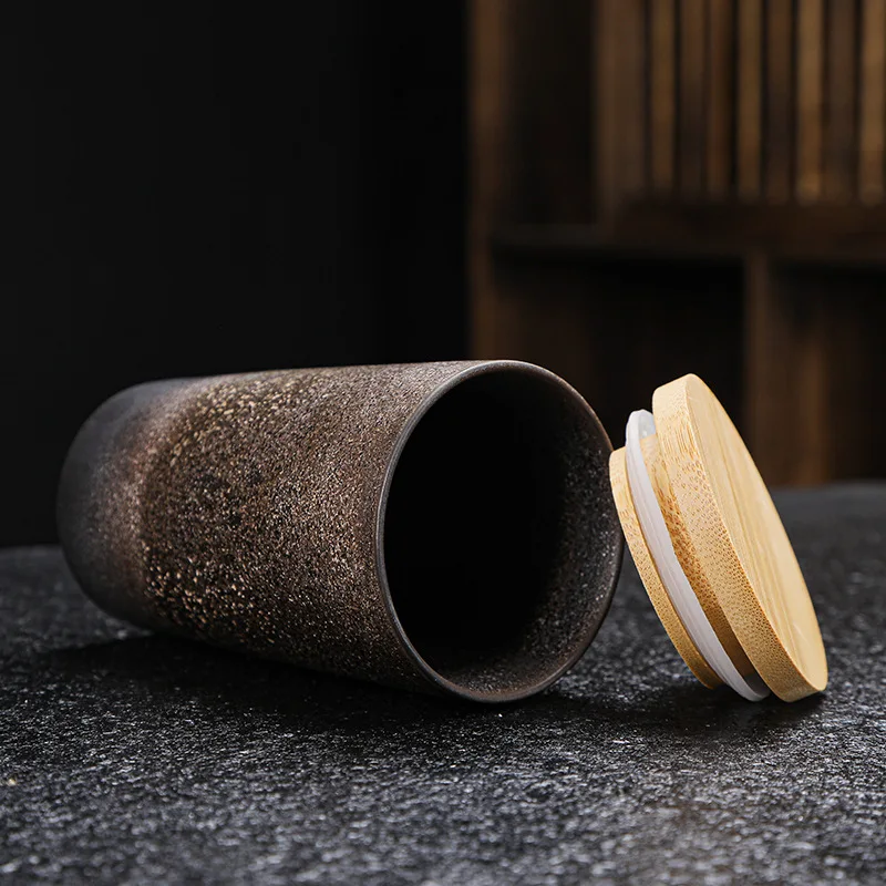 Керамическая чайная чашка в стиле ретро кофейная с деревянной ручкой и