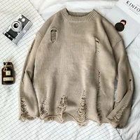 dimi mens hole sweater ripped tops pullover knitting japanese vintage style jumper personalized long sleeve casual