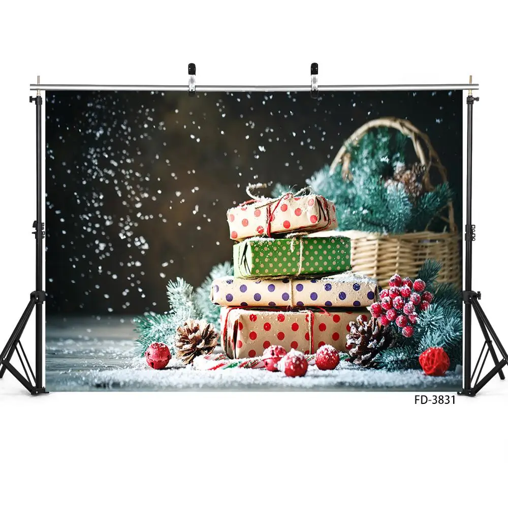 Christmas Holly Pine Cone Gifts Basket Snow Bokeh Photo Background Vinyl Photography Backdrop for Children Baby Shower Photocall |